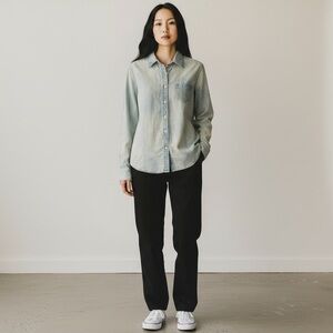 Polo Jeans Co Ralph Lauren Vintage Blue Chambray Acid Wash Button Down Shirt XL